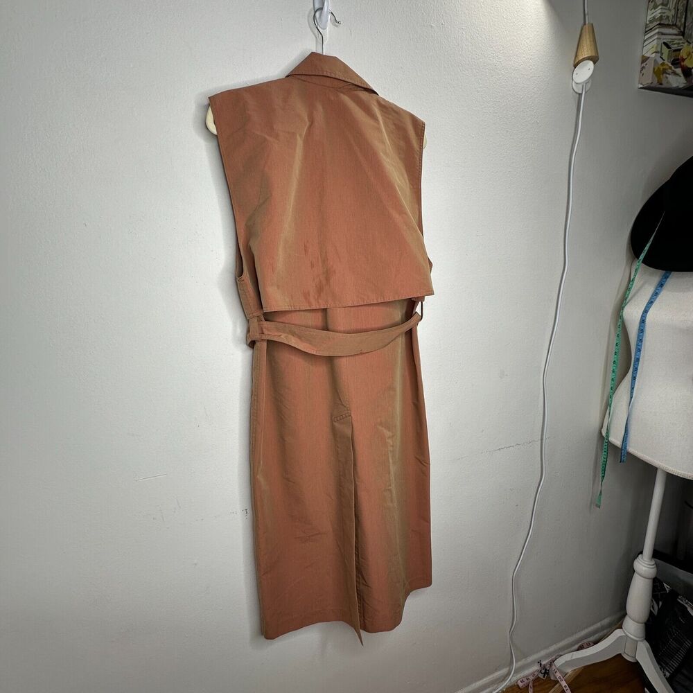 Aeron Delray Dusty Peach Iridescent Sleeveless Button Trench Coat Welt Pockets - Picture 7 of 13